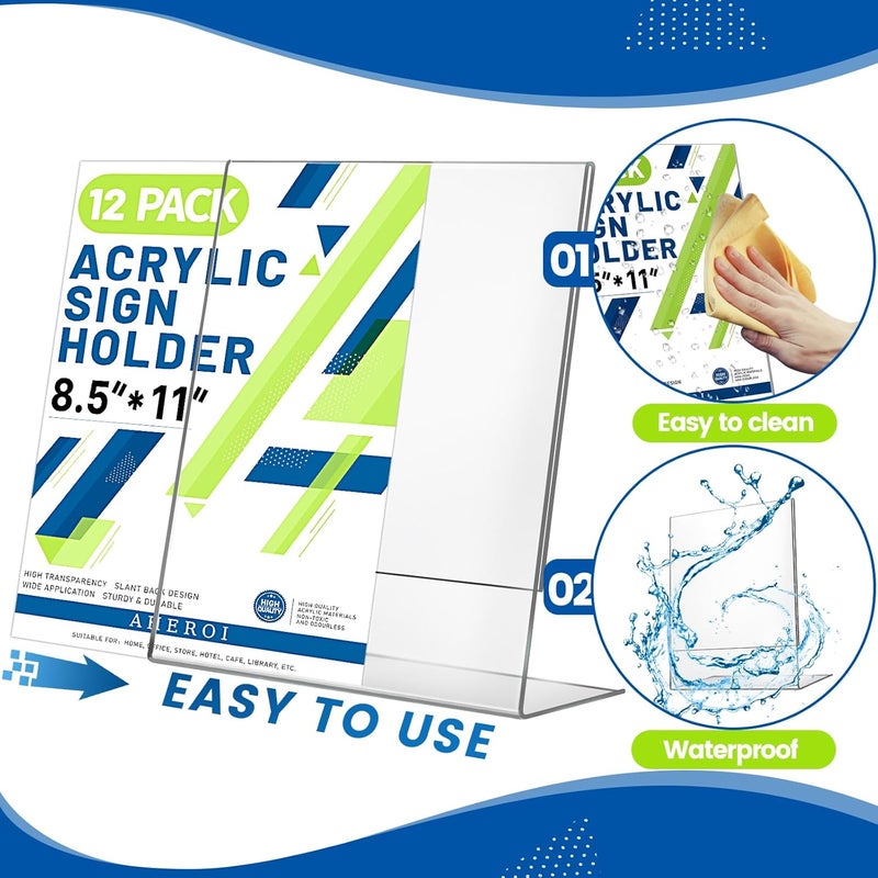 Aheroi 12 PCS Acrylic Sign Display Stands - 8.5 x 11, Clear Plastic Sign Holders for Paper Displays, Home Office Supplies - Image 4